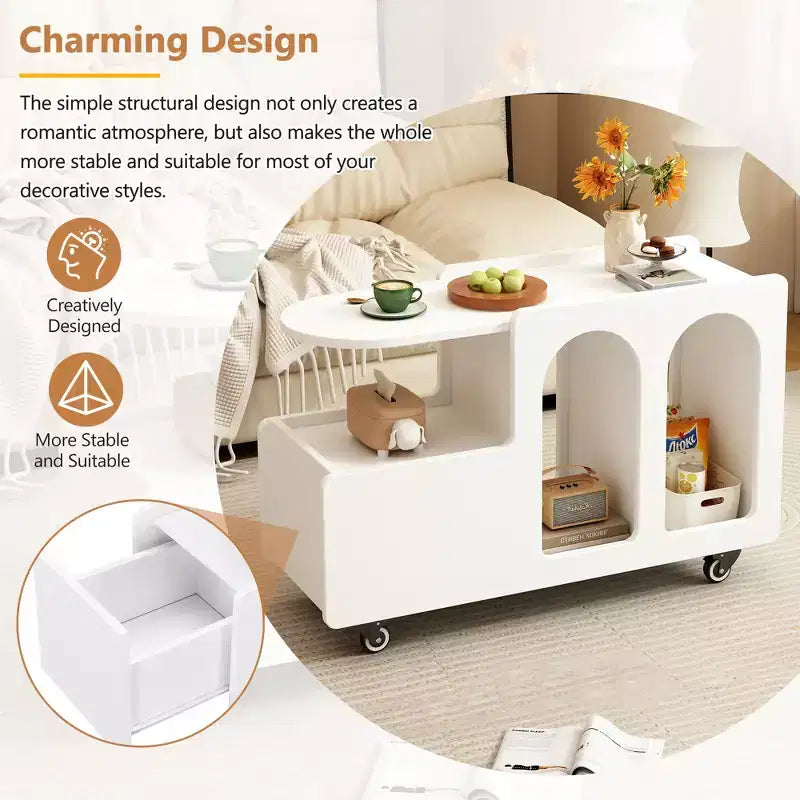 CLIHOME Table d'appoint mobile avec roulettes verrouillables, Table de chevet étroite de 30 cm, Table basse avec tiroir de rangement multicouche