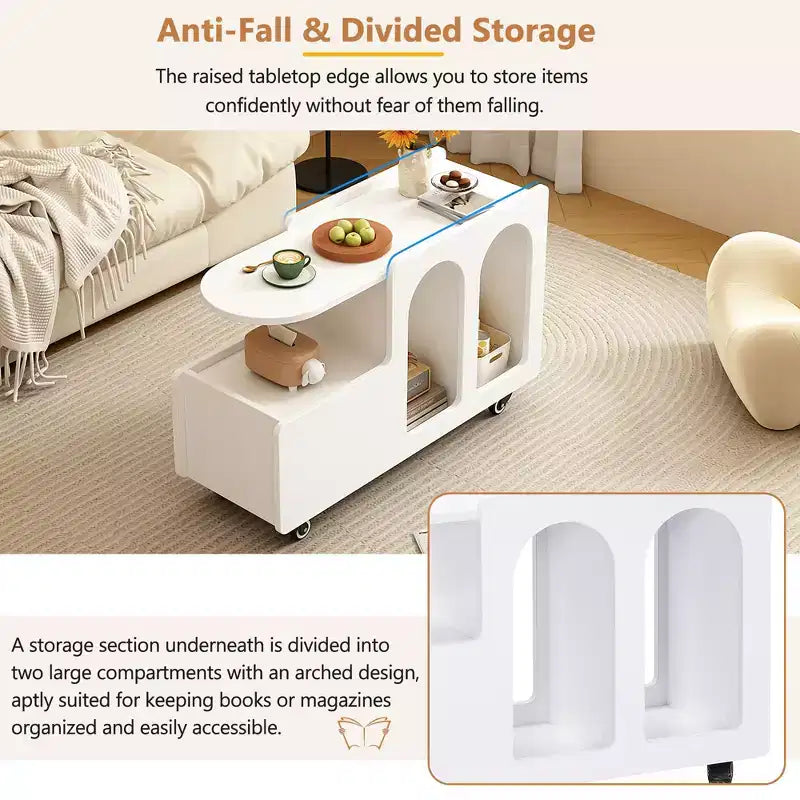 CLIHOME Table d'appoint mobile avec roulettes verrouillables, Table de chevet étroite de 30 cm, Table basse avec tiroir de rangement multicouche