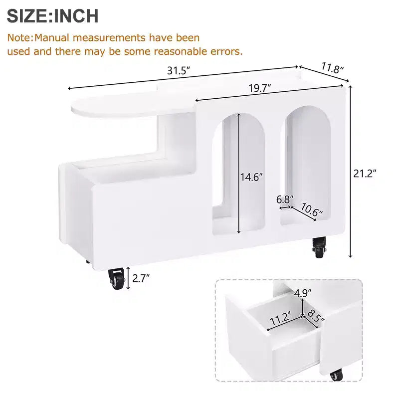 CLIHOME Table d'appoint mobile avec roulettes verrouillables, Table de chevet étroite de 30 cm, Table basse avec tiroir de rangement multicouche