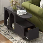 CLIHOME Table d'appoint mobile avec roulettes verrouillables, Table de chevet étroite de 30 cm, Table basse avec tiroir de rangement multicouche