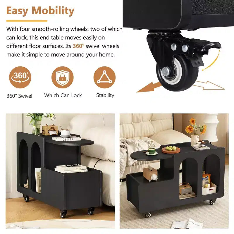 CLIHOME Table d'appoint mobile avec roulettes verrouillables, Table de chevet étroite de 30 cm, Table basse avec tiroir de rangement multicouche