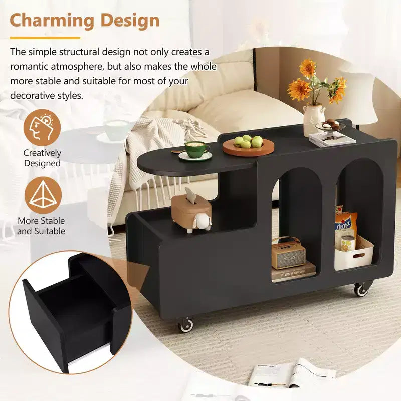 CLIHOME Table d'appoint mobile avec roulettes verrouillables, Table de chevet étroite de 30 cm, Table basse avec tiroir de rangement multicouche