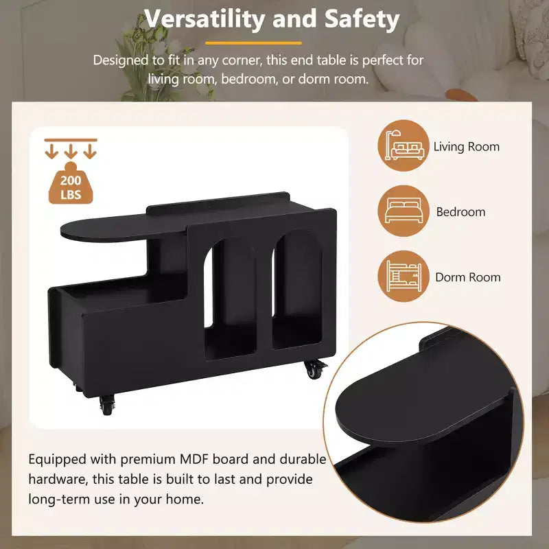 CLIHOME Table d'appoint mobile avec roulettes verrouillables, Table de chevet étroite de 30 cm, Table basse avec tiroir de rangement multicouche