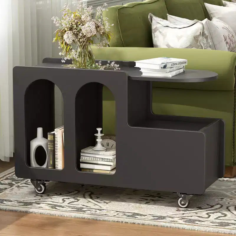 CLIHOME Mobile End Table with lockable wheels, 11.8inch Narrow Nightstand Coffee Table with Multi-layer Storage Drawer