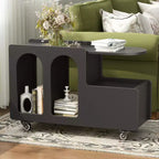 CLIHOME Mobile End Table with lockable wheels, 11.8inch Narrow Nightstand Coffee Table with Multi-layer Storage Drawer