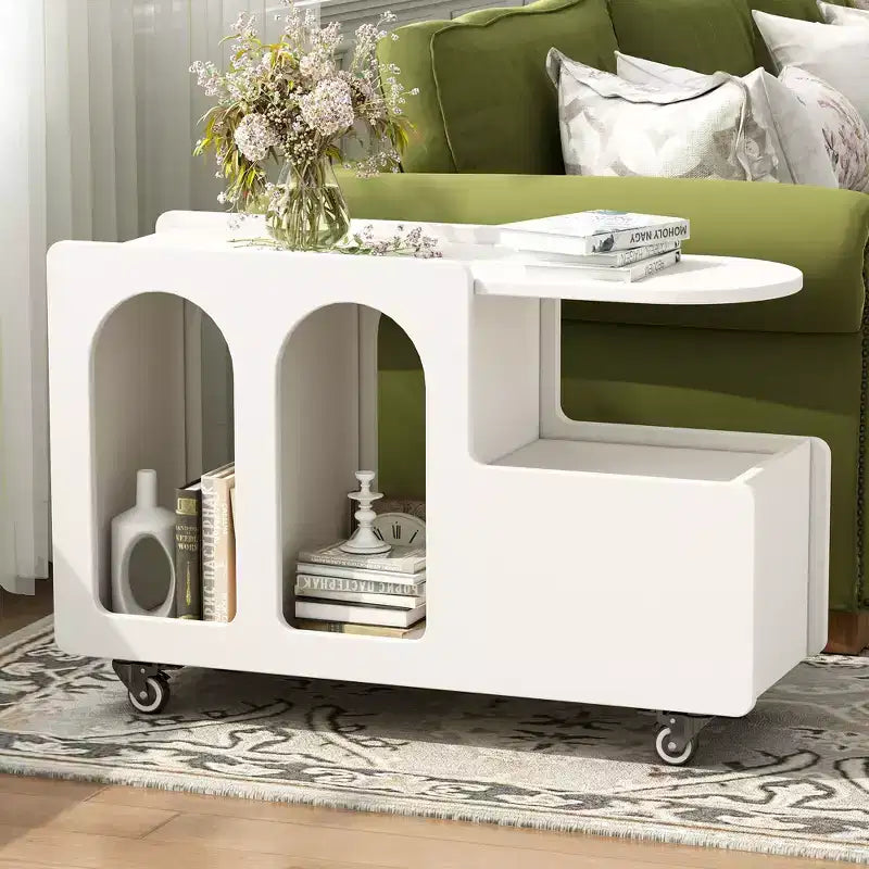 CLIHOME Table d'appoint mobile avec roulettes verrouillables, Table de chevet étroite de 30 cm, Table basse avec tiroir de rangement multicouche