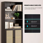 Bibliothèque PexFix à 5 étagères avec portes en rotin, grande étagère de présentation blanche pour bureau à domicile ou chambre à coucher