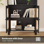 Bibliothèque PexFix à 5 étagères avec portes en rotin, grande étagère de présentation blanche pour bureau à domicile ou chambre à coucher