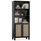 Bibliothèque PexFix à 5 étagères avec portes en rotin, grande étagère de présentation blanche pour bureau à domicile ou chambre à coucher
