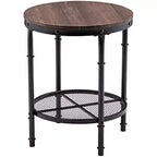 VINGLI Industrial Round End Table - 20 Metal & Wooden Side Table for Couch & Living Room