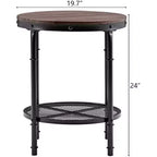 VINGLI Table d'appoint industrielle ronde – 20 tables d'appoint en métal et bois pour canapé et salon
