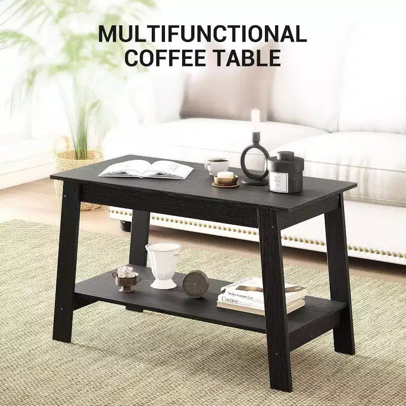 Table basse avec deux niveaux de rangement, table basse de salon moderne de style ferme industrielle, facile à assembler