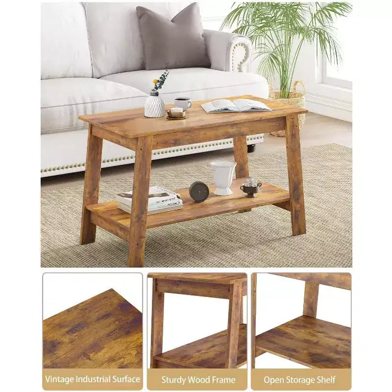 Table basse avec deux niveaux de rangement, table basse de salon moderne de style ferme industrielle, facile à assembler