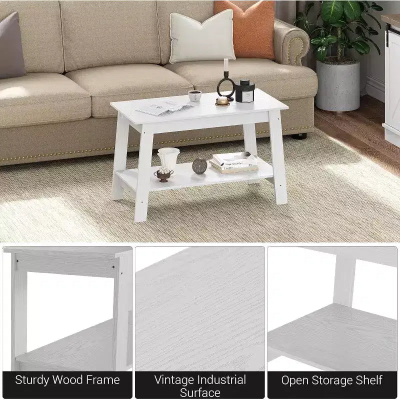 Table basse avec deux niveaux de rangement, table basse de salon moderne de style ferme industrielle, facile à assembler