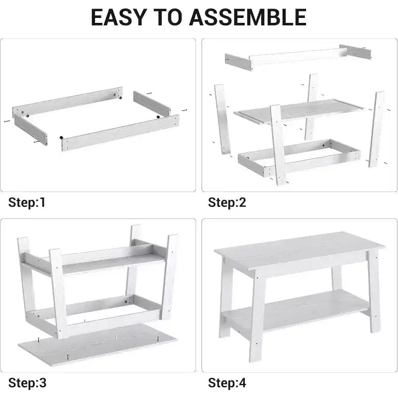 Table basse avec deux niveaux de rangement, table basse de salon moderne de style ferme industrielle, facile à assembler