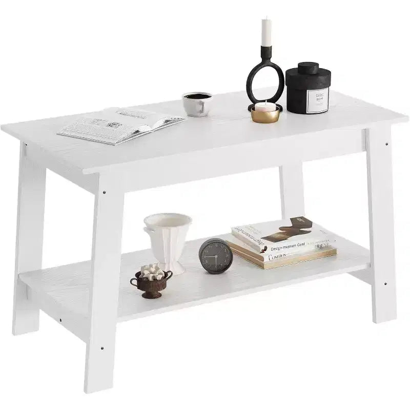 Table basse avec deux niveaux de rangement, table basse de salon moderne de style ferme industrielle, facile à assembler