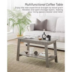 Table basse avec deux niveaux de rangement, table basse de salon moderne de style ferme industrielle, facile à assembler