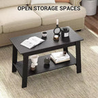 Coffee table with two levels of storage space, modern industrial farmhouse living room coffee table, easy to assemble