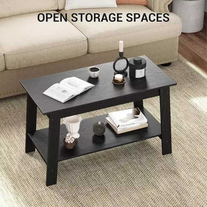 Coffee table with two levels of storage space, modern industrial farmhouse living room coffee table, easy to assemble