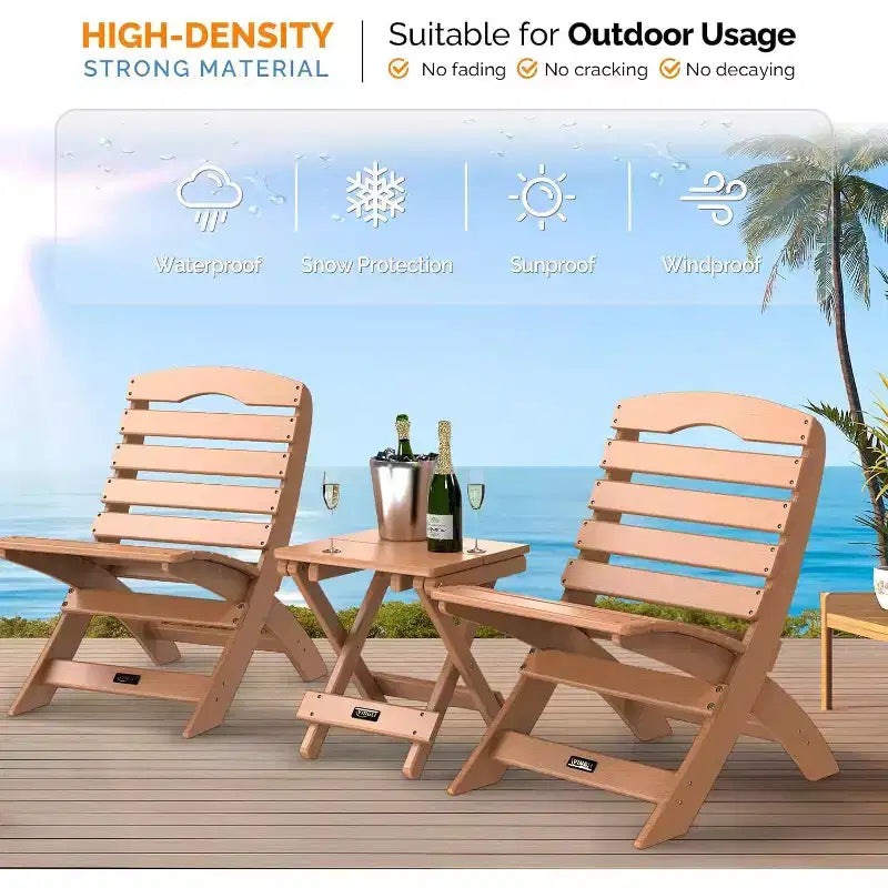 Table d'appoint pliante petite VINGLI en PEHD, tables basses d'appoint portables en plastique imperméables de style Adirondack, couleur teck