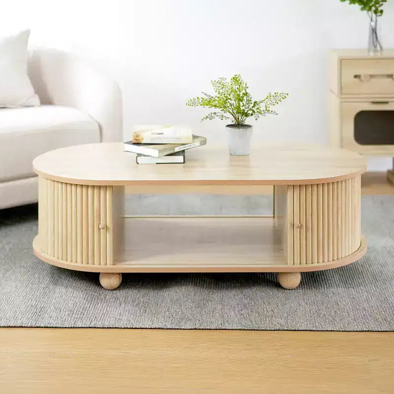 Table Basse Ovale en Bois Christopher Knight Home Arizona avec Porte Accordéon Semi-Couvrante et Rangement
