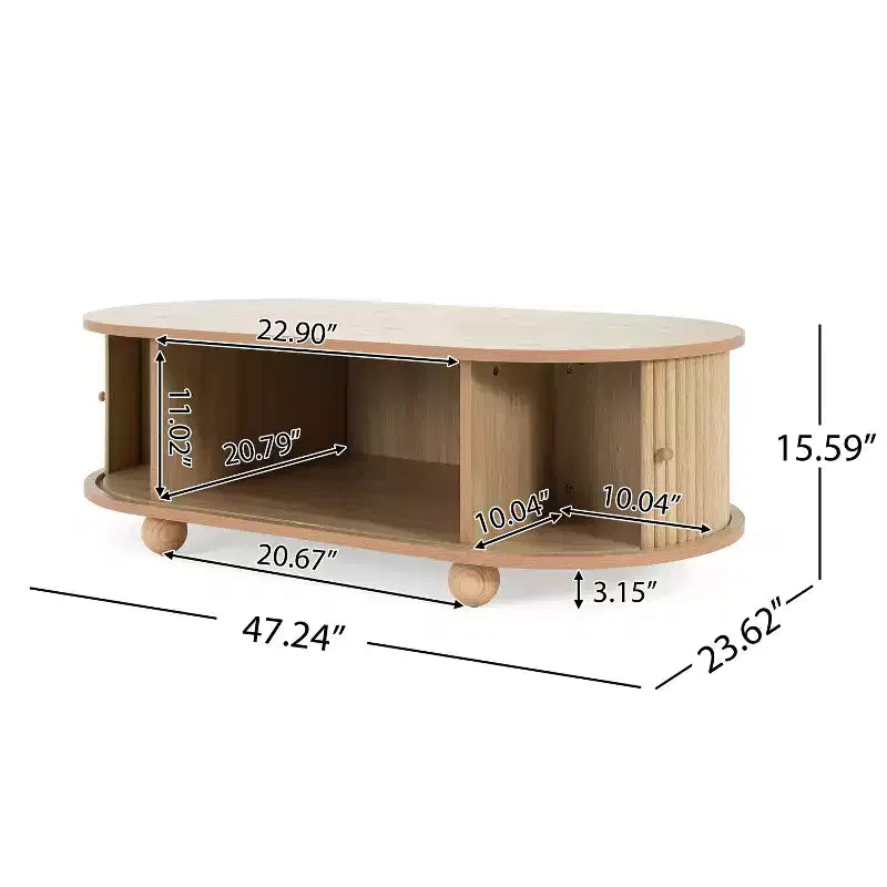 Table Basse Ovale en Bois Christopher Knight Home Arizona avec Porte Accordéon Semi-Couvrante et Rangement
