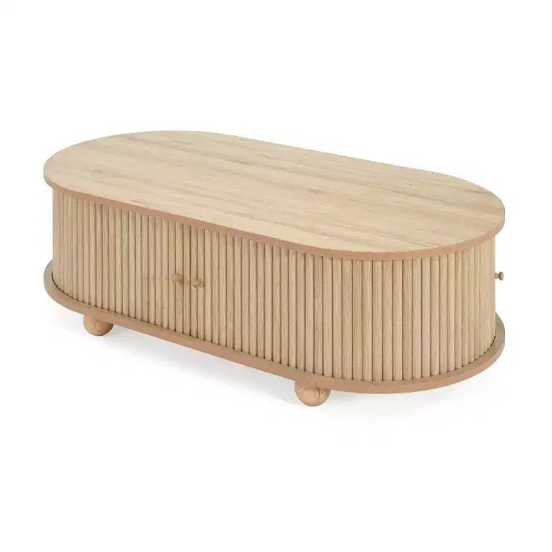 Table Basse Ovale en Bois Christopher Knight Home Arizona avec Porte Accordéon Semi-Couvrante et Rangement