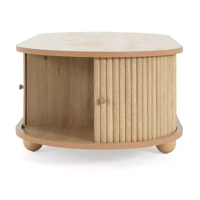 Table Basse Ovale en Bois Christopher Knight Home Arizona avec Porte Accordéon Semi-Couvrante et Rangement