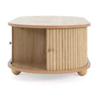 Table Basse Ovale en Bois Christopher Knight Home Arizona avec Porte Accordéon Semi-Couvrante et Rangement