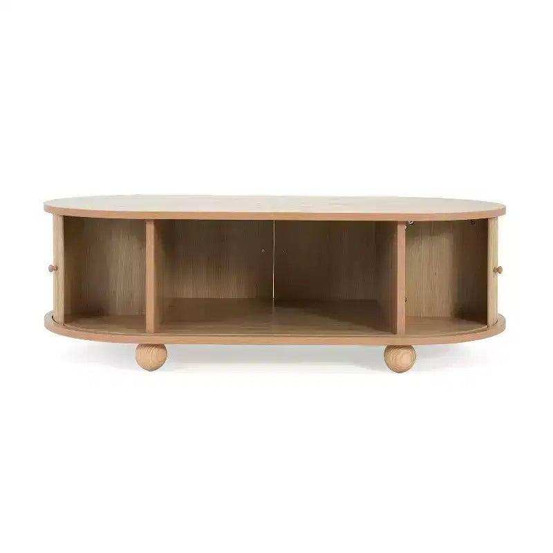 Table Basse Ovale en Bois Christopher Knight Home Arizona avec Porte Accordéon Semi-Couvrante et Rangement
