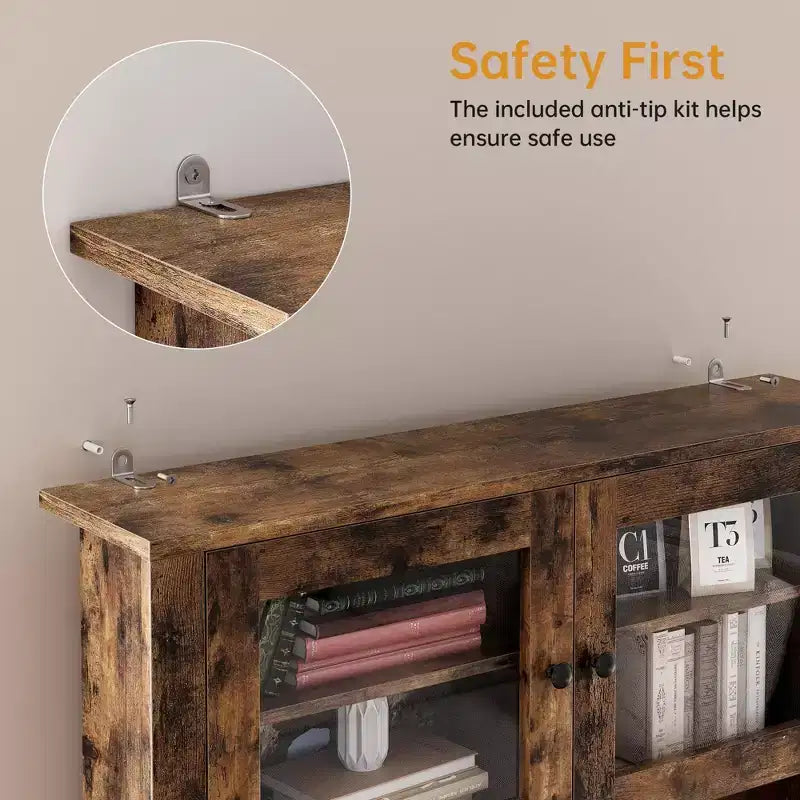 Meuble de cuisine autoportant avec support pour micro-ondes et buffet, étagères réglables pour salle à manger