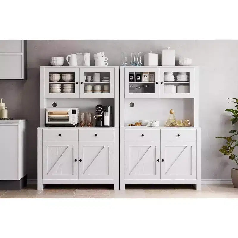 Meuble de cuisine autoportant avec support pour micro-ondes et buffet, étagères réglables pour salle à manger