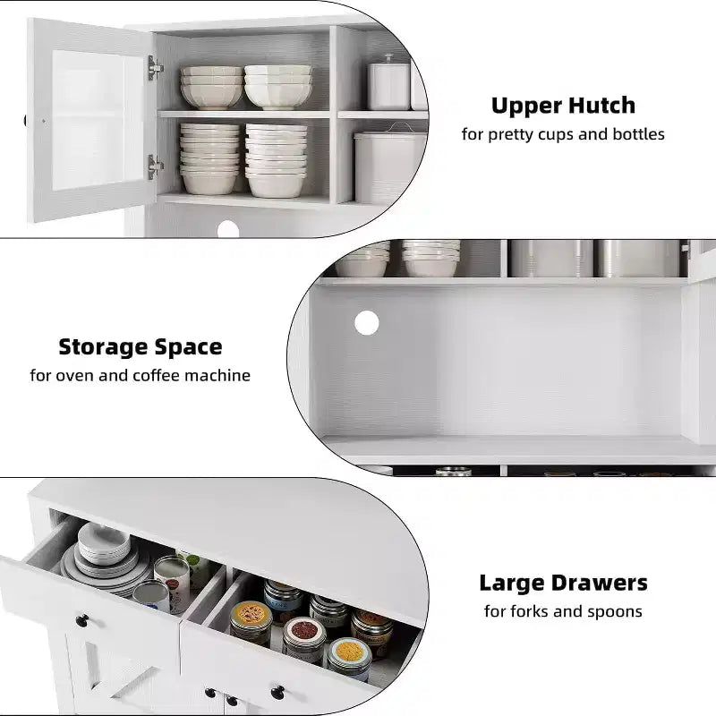 Meuble de cuisine autoportant avec support pour micro-ondes et buffet, étagères réglables pour salle à manger