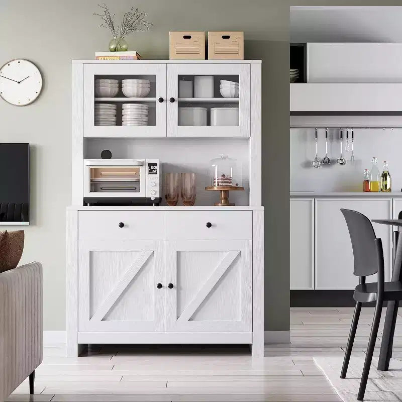 Meuble de cuisine autoportant avec support pour micro-ondes et buffet, étagères réglables pour salle à manger