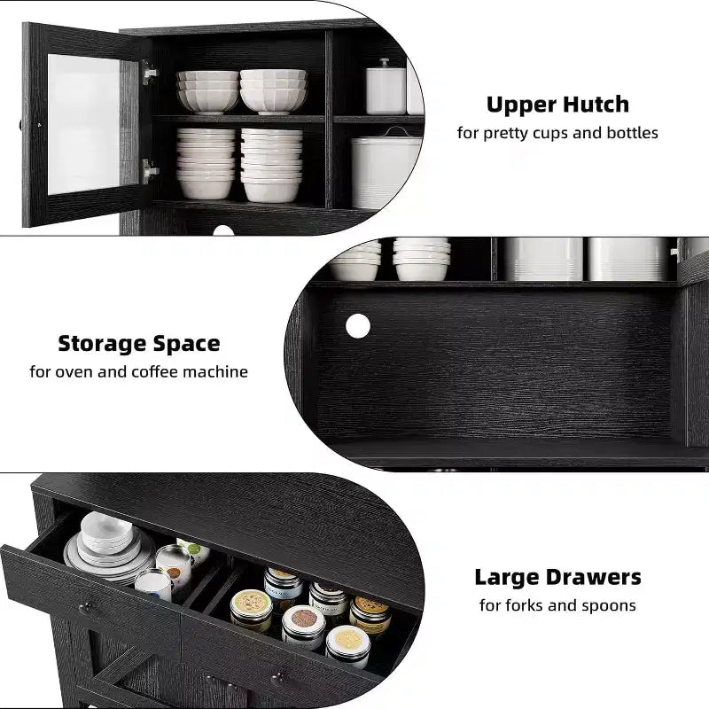 Meuble de cuisine autoportant avec support pour micro-ondes et buffet, étagères réglables pour salle à manger