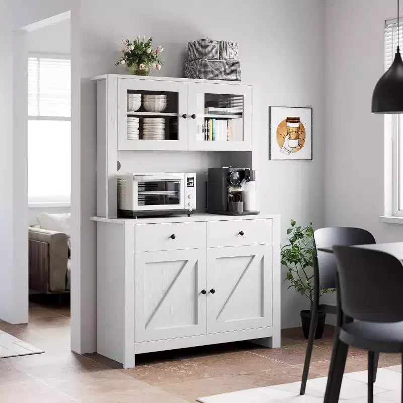 Meuble de cuisine autoportant avec support pour micro-ondes et buffet, étagères réglables pour salle à manger