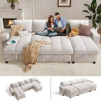 Dyonery Modular Sectional Sleeper Sofa with Pull Out Bed, U Shaped Sectional Sofa with USB Ports/Adjustable Backrest/2 Storage Seats