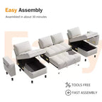 Canapé-lit modulaire sectionnel Dyonery avec lit gigogne, canapé sectionnel en U avec ports USB/dossier réglable/2 sièges de rangement