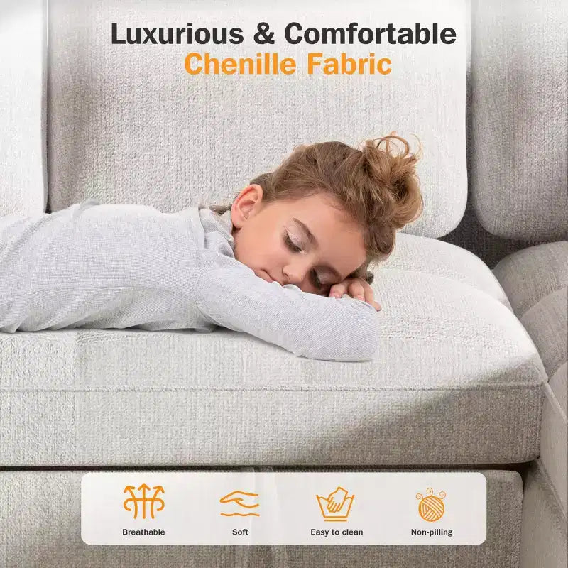 Canapé-lit modulaire sectionnel Dyonery avec lit gigogne, canapé sectionnel en U avec ports USB/dossier réglable/2 sièges de rangement