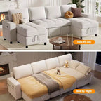 Canapé-lit modulaire sectionnel Dyonery avec lit gigogne, canapé sectionnel en U avec ports USB/dossier réglable/2 sièges de rangement