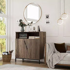 Meuble de rangement avec portes et étagères, buffet à porte oblique à cadre métallique pour salon, chambre, entrée, couloir, marron