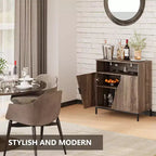 Meuble de rangement avec portes et étagères, buffet à porte oblique à cadre métallique pour salon, chambre, entrée, couloir, marron