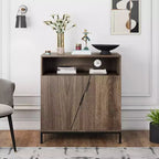 Meuble de rangement avec portes et étagères, buffet à porte oblique à cadre métallique pour salon, chambre, entrée, couloir, marron