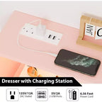 Commode lumineuse, commode moderne noire à 6 tiroirs avec station de charge, étagère ouverte, grand meuble de rangement pour salon, chambre à coucher