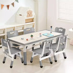 Kids Table and Chairs Set, Height Adjustable Toddler Table with 6 Chairs C Erasable Art Desk for Preschool, Daycare, Home