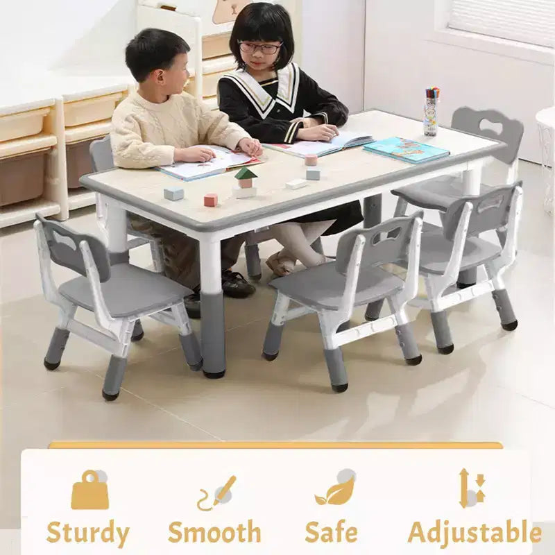 Ensemble table et chaises pour enfants, table réglable en hauteur avec 6 chaises, bureau d'art effaçable pour la maternelle, la crèche, la maison