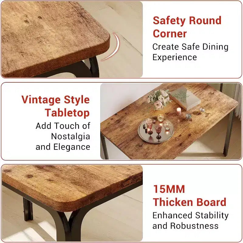 Ensemble de salle à manger carré 5 pièces avec 4 chaises - Cadre en métal peu encombrant et plateau de table en MDF - Parfait pour les petits espaces - Facile à assembler