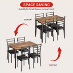 Ensemble de salle à manger carré 5 pièces avec 4 chaises - Cadre en métal peu encombrant et plateau de table en MDF - Parfait pour les petits espaces - Facile à assembler