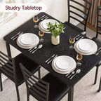 Ensemble de salle à manger carré 5 pièces avec 4 chaises - Cadre en métal peu encombrant et plateau de table en MDF - Parfait pour les petits espaces - Facile à assembler