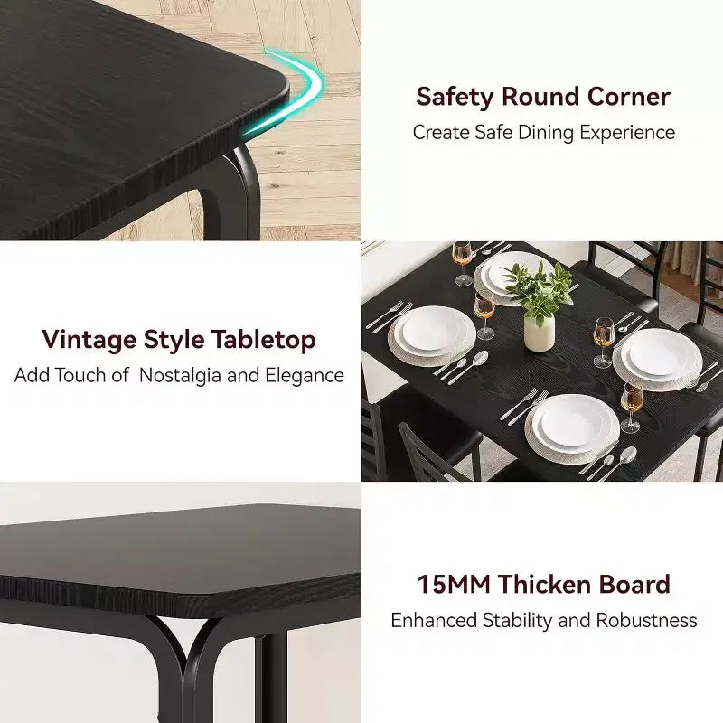 Ensemble de salle à manger carré 5 pièces avec 4 chaises - Cadre en métal peu encombrant et plateau de table en MDF - Parfait pour les petits espaces - Facile à assembler